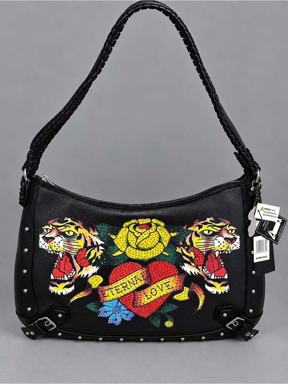 Eternal Love Black Shoulder Bag with Tattoo Print